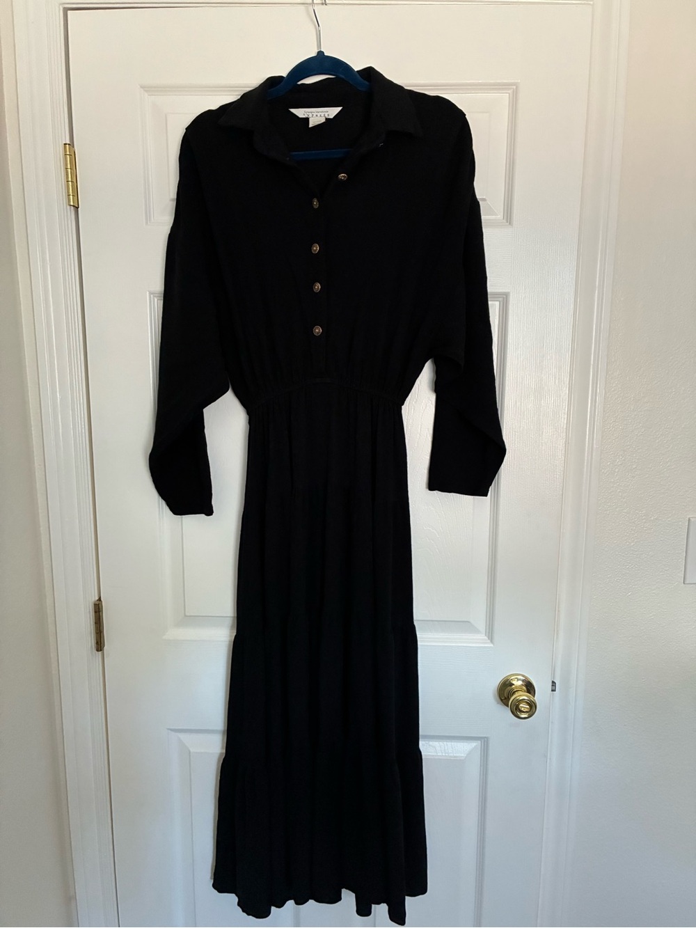 Express Black Collared Button-Front Maxi Dress